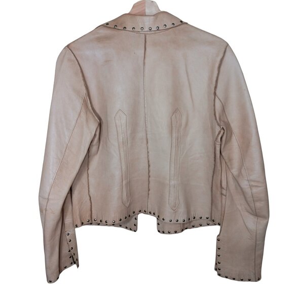 Blur Italian Leather Panama Tan Brown Luxury Studded Jacket Distressed - Picture 2 of 12